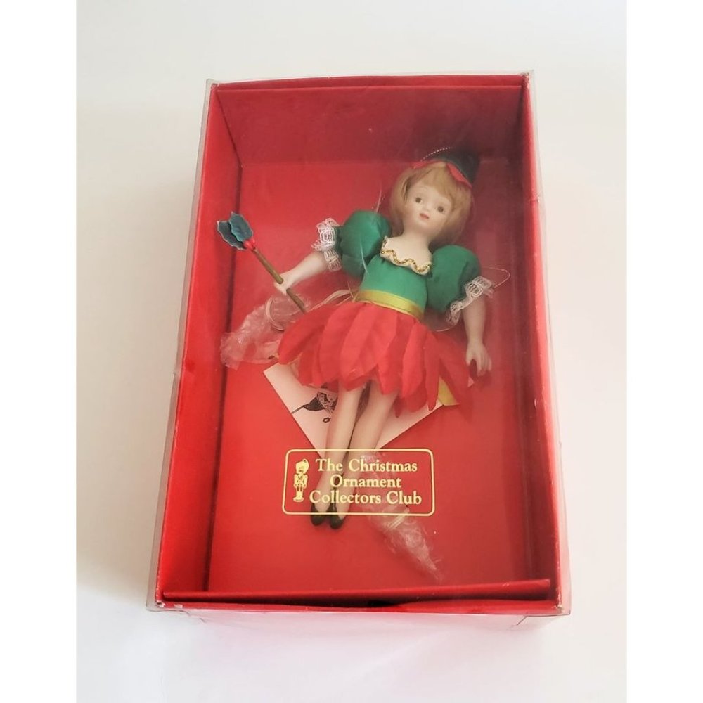 Porcelain Poinsettia Fairy 1987 Ornament 6 1/4" Christmas Hand Painted